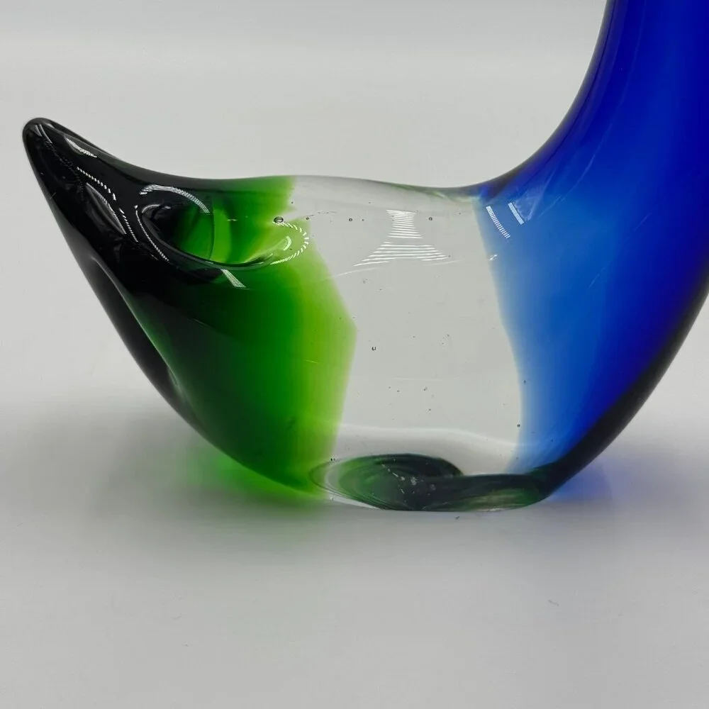 Vintage Blue Green Art Glass Long Neck Swan Figurine 13